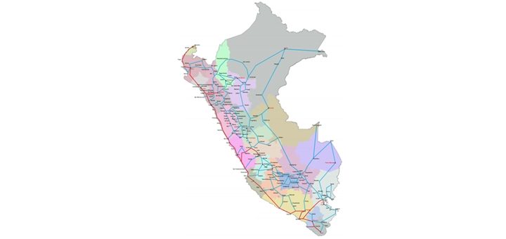 Mapa del proyecto RDNFO. En rojo la red existente y en celeste la red proyectada ideal. Imagen: MTC.