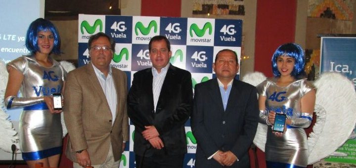 Juan Zegarra, Robert Kemp y Miguel Cevallos en la inauguración de la red LTE en Ica y Chimbote. Imagen: Movistar