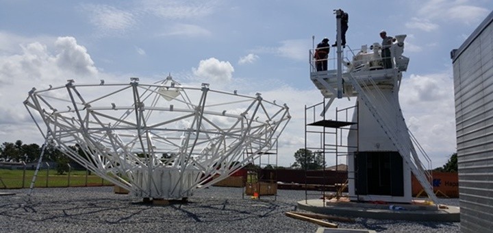 Obras en el Centro Temporario de Operaciones Espaciales. Imagen: Telebras