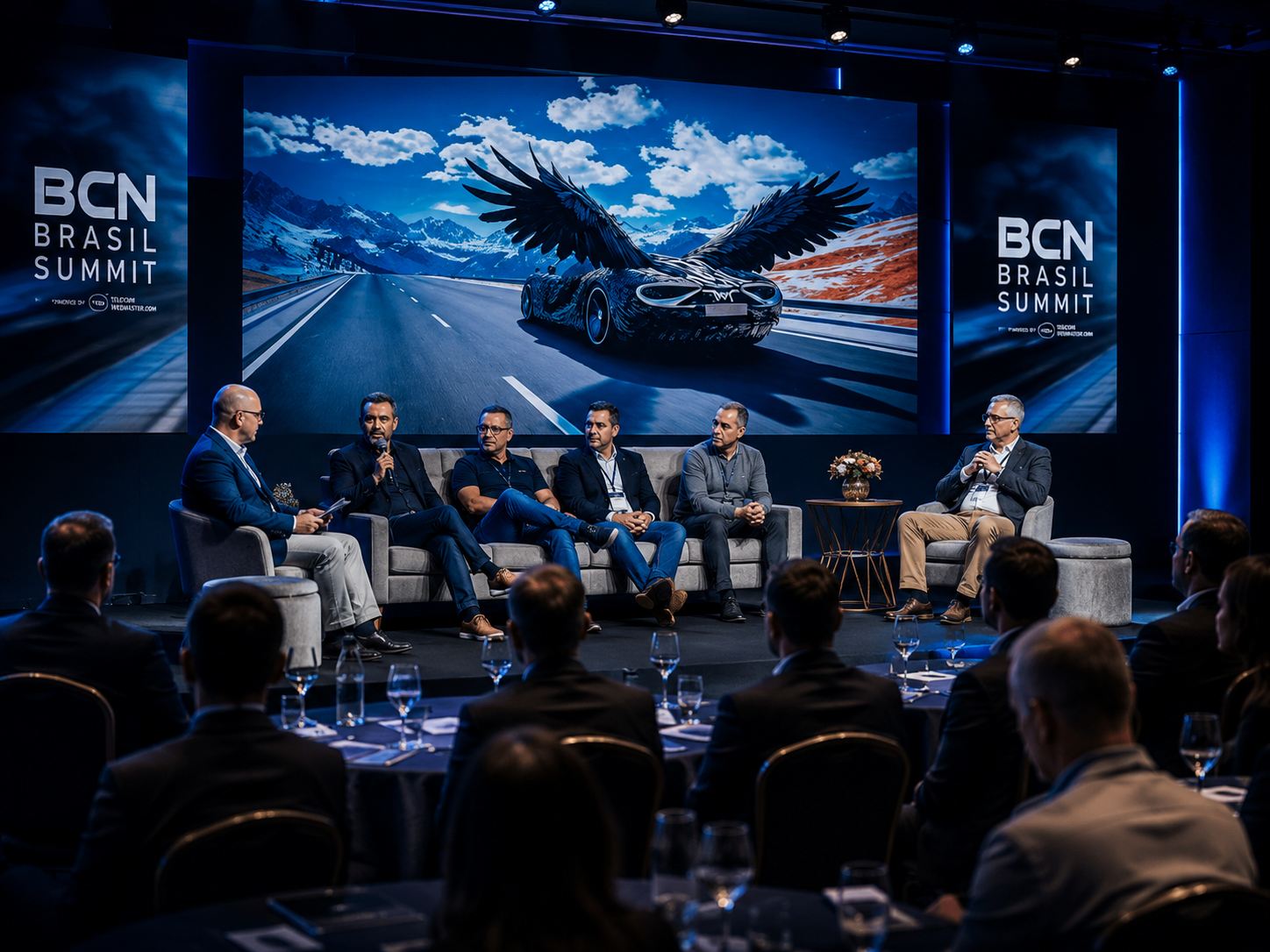 Panel discussion on stage at BCN Brasil Summit